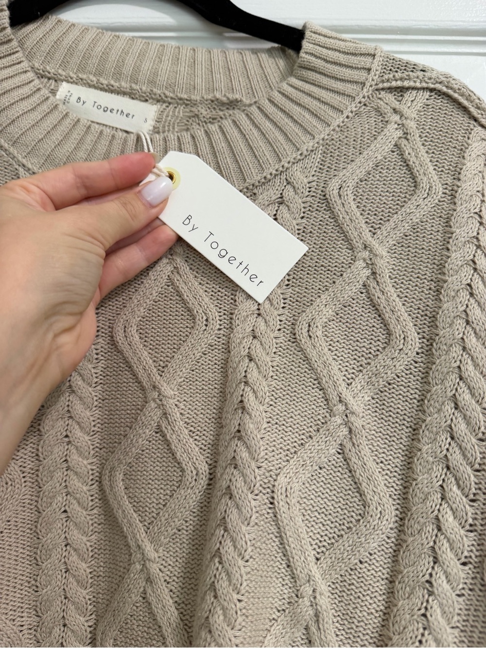 By Together Cable-Knit Pullover Sweater in Taupe - Picture 3 of 6